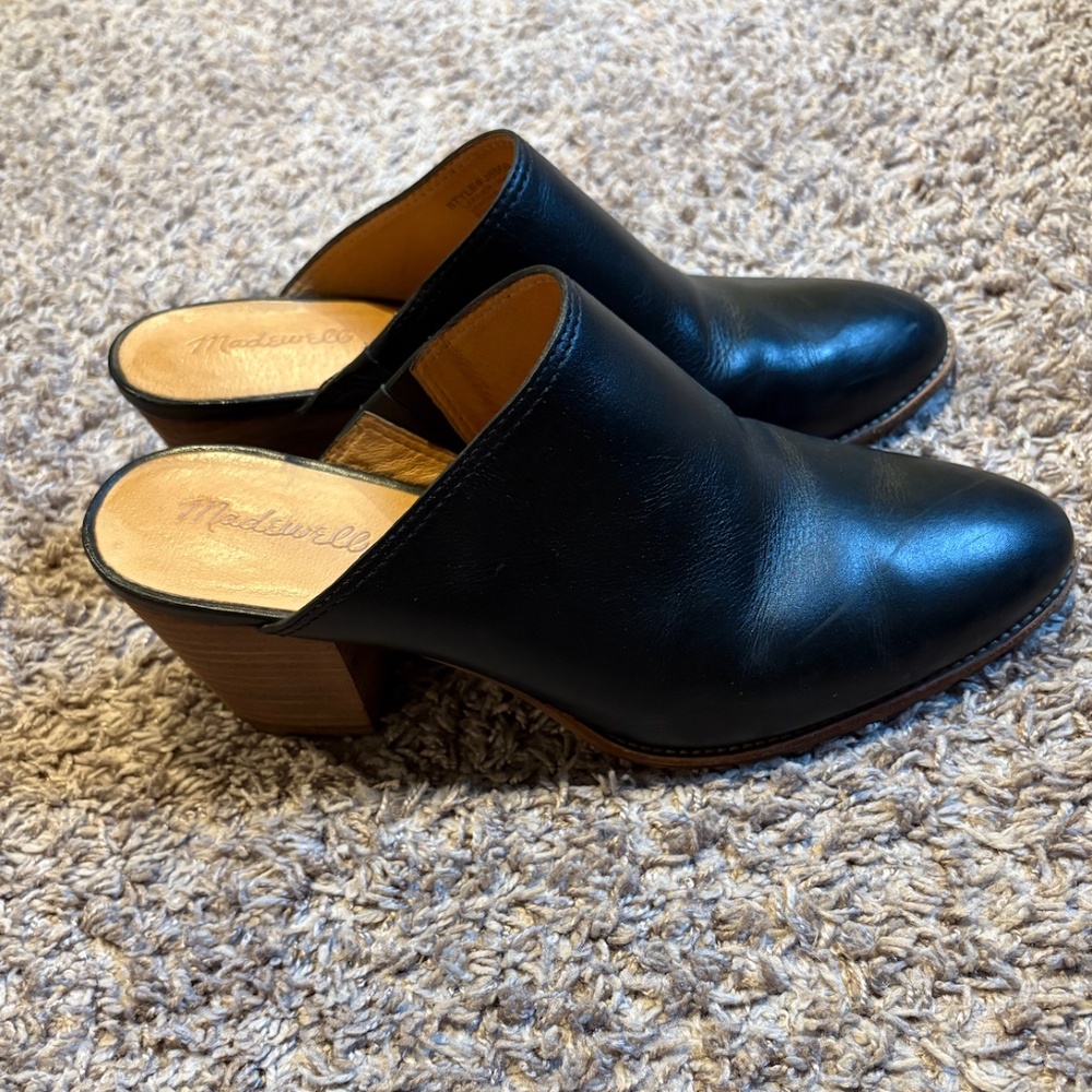 Madewell Harper Mule Black Leather Block Heel Style J8560 Size 10